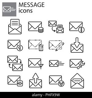 Web icons set. Messages black on white background Stock Vector