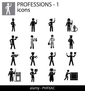 Professions icons set black on white background Stock Vector