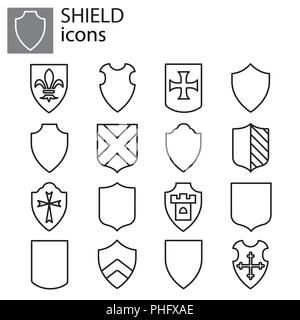 Web icons set - Shields black on white background Stock Vector