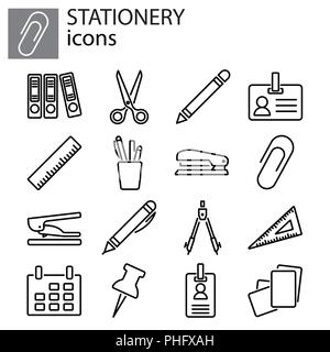 Web icons set. Stationery, office stuff black on white background Stock Vector