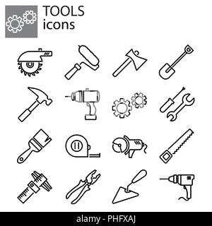 Web icons set. Tools black on white background Stock Vector