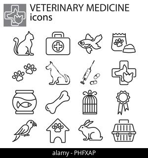Web icons set - Veterinary medicine black on white background Stock Vector