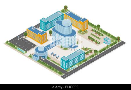 Flat 3d Isometric Clinic Complex And City Map Constructor Elements