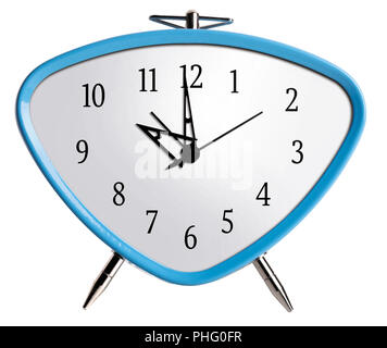 Blue Retro Alarm Clock on White Background Stock Photo