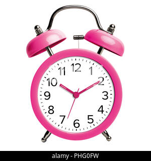 pink alarm clock on a white background Stock Photo