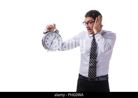 Young businessman in time management concept on white background Stock Photo