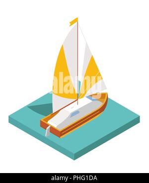 Flat 3d isometric yacht for city map travel constructor isolated on white. Build your own infographic collection. Vector illustration Stock Vector