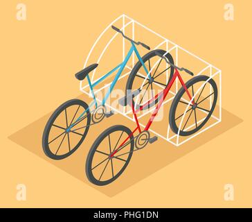 Flat 3d isometric bicycle for city map transportation constructor isolated on white. Build your own infographic collection. Vector illustration Stock Vector
