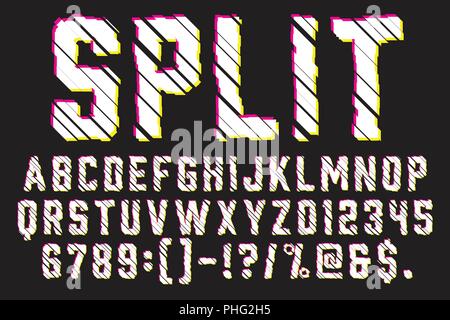 Trendy Distorted Glitch Font Typeface Letters, Numbers and Symbols Vector Illustration Stock Vector