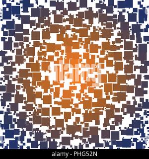 Vector background made of an orange center blue edges gradient and squares scattered around. Stock Vector