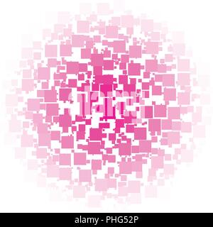 Vector background made of a pink center white edges gradient and squares scattered around. Stock Vector