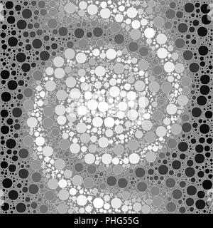 Vector background made of a spiral black and white gradient and round shapes resembling stylized bubbles. Stock Vector