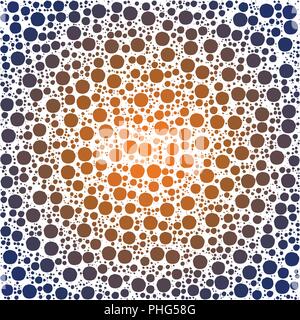 Vector background made of a orange center and blue edges gradient and round shapes resembling stylized bubbles. Stock Vector