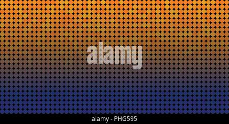 Vector background made of a blue orange gradient and and lined up circles resembling pixels. Stock Vector