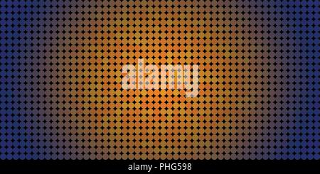 Vector background made of a blue edges orange center gradient and and lined up circles resembling pixels. Stock Vector