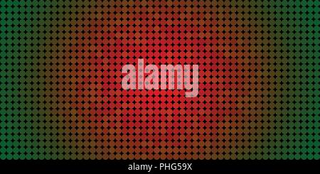 Vector background made of a green edges red center gradient and and lined up circles resembling pixels. Stock Vector