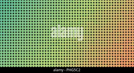 Vector background made of a green orange gradient and and lined up circles resembling pixels. Stock Vector