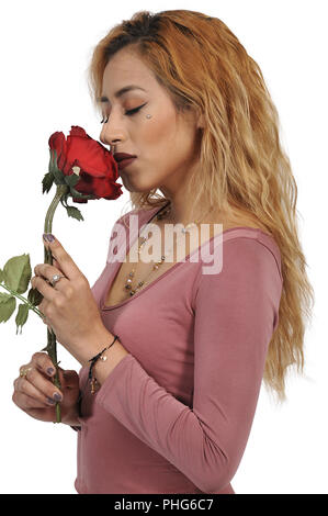 Woman Holding Rose Stock Photo