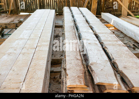 Planks in the timber factory Stock Photo