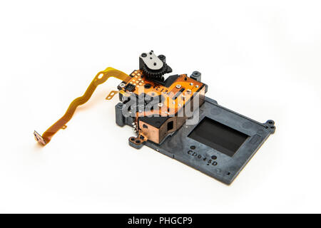 A picture of an electronic shutter, the component of an electronic reflex camera. Stock Photo