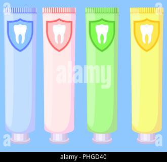 Multicolor cartoon toothpaste tube set Stock Vector