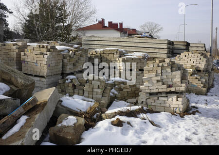 Thousand old white silicate bricks Stock Photo