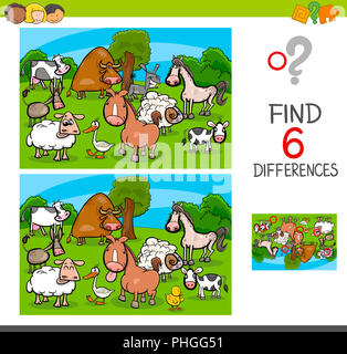 differences game with farm animal characters Stock Photo