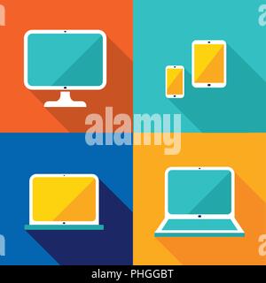 Colorful gadgets set computer,laptop, tablet and mobile phone. Flat design style Stock Vector