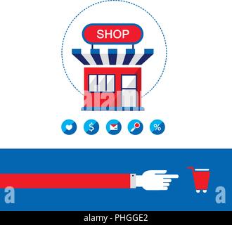 Shopping process. Shop, buy and sell your products. Online business concept Stock Vector