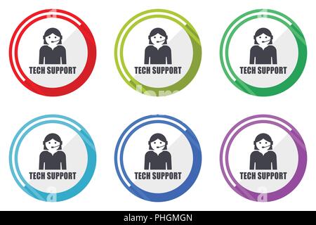 Support flat vector web icon set, colorful round internet buttons in eps 10 isolated on white background Stock Vector