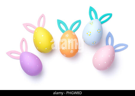 Easter Eggs with Bunny Ears Isolated on White Background Stock Photo