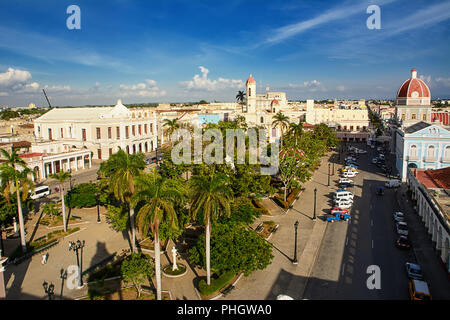 Cienfuegos, Cuba - December 7, 2017: Aerial view of Jose Marti Square in Cienfuegos  (Cuba) in a sunny day Stock Photo