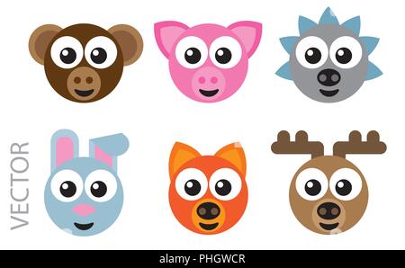 Vector illustration of an emotional animal faces Stock Vector