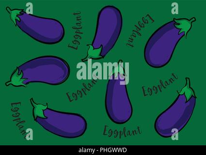 Vector illustration Eggplant on a green background and calligraphic inscription «Pepper» Stock Vector