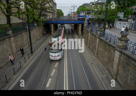 Traffic in Lubicz Street, Kraków, Poland 2018. Stock Photo