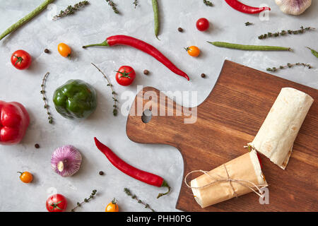 Burrito with vegetables cut in half Stock Photo