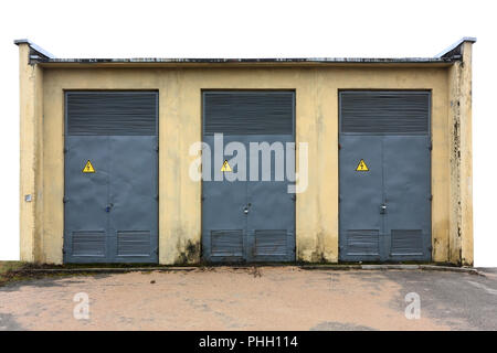 three gray steel doors Stock Photo