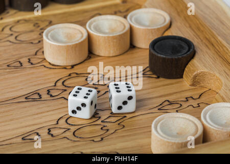 Backgammon playing field and dices Stock Photo