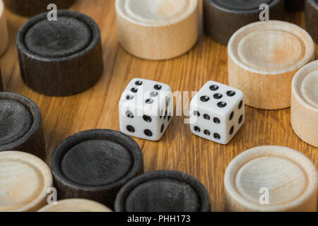 Backgammon playing field and dices Stock Photo