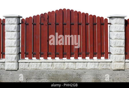 Fragment of a red rural fence isolated Stock Photo