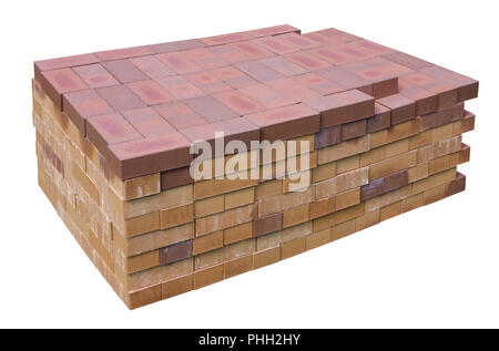 Stack of red clay bricks isolated Stock Photo