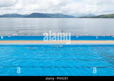 Gourock pool - heated sea water outdoor swimming pool next to the Clyde Estuary, Gourock, Scotland, UK Stock Photo