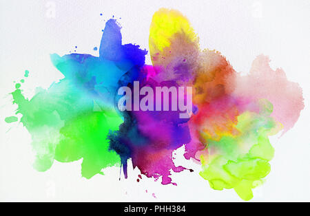 abstract bright rainbow watercolor on paper texture Stock Photo