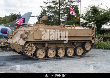 British army AFV 432 light tank in painted desert camouflage Stock Photo