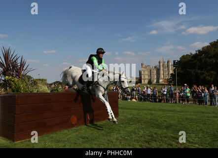 Stamford, UK. 1st September 2018. Warren Lamperd on Silvia on the Cross Country day of the 3 Day event at the Land Rover Burghley Horse Trials, at Burghley House, Stamford Lincs, on September 1, 2018. Credit: Paul Marriott/Alamy Live News Stock Photo