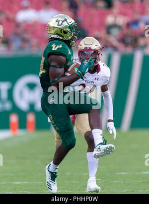 Tampa, Florida, USA. 01st Sep, 2018. South Florida Bulls wide receiver Randall St. Felix (84) makes the catch in the 1st half during the game between the Elon Phoenix and the South Florida Bulls at Raymond James Stadium in Tampa, Florida. Del Mecum/CSM/Alamy Live News Stock Photo