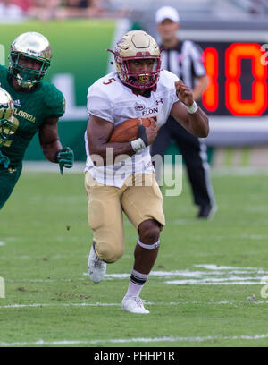 Tampa, Florida, USA. 01st Sep, 2018. Elon Phoenix running back Malcolm Summers (5) runs the ball in the 1st half during the game between the Elon Phoenix and the South Florida Bulls at Raymond James Stadium in Tampa, Florida. Del Mecum/CSM/Alamy Live News Stock Photo