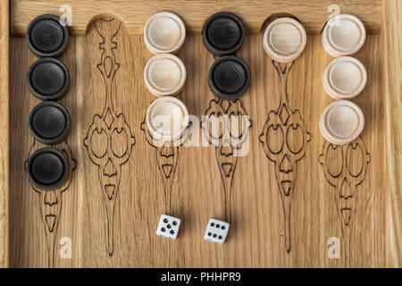 Backgammon playing field and dices Stock Photo