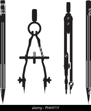 Vector school drawing compass and pencil icon set Stock Vector