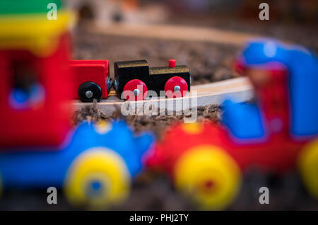Colourful wooden toy train Stock Photo
